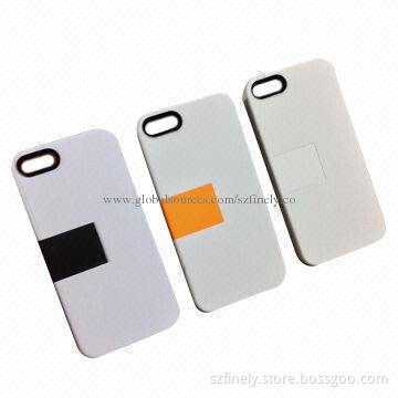 Stand case for iPhone 5/5S, PC + TPE material, double injection, with black camera ring